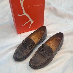 Martin Dingman Dark Brown Leather Bit Slip-On Loafers, Water Buffalo, Size 10.5